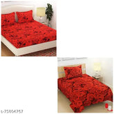Red rose 3D combo2 polycotton floral double bed sheets, 120 thread count, 2 sets for AC room, ideal for adults, made in India